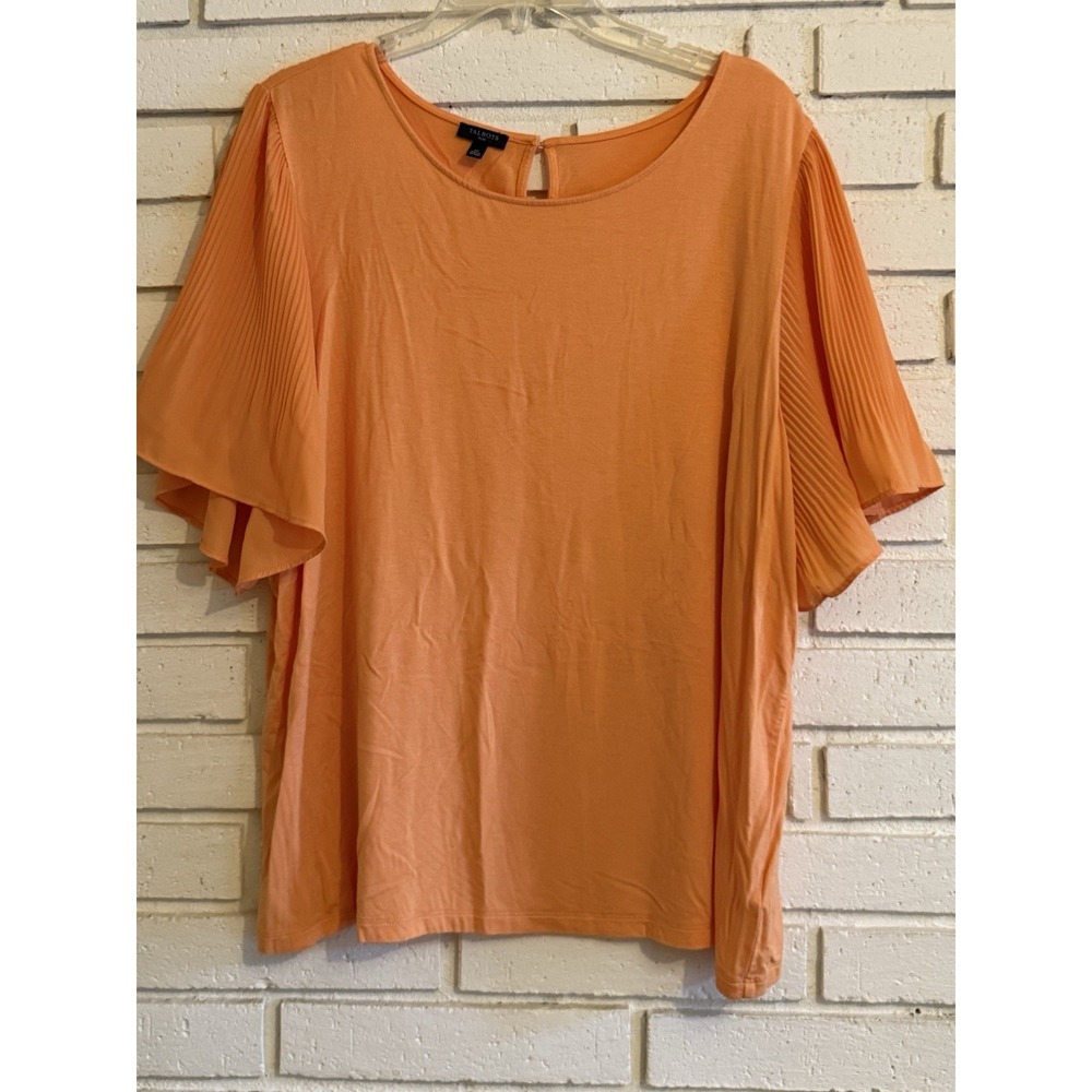 Talbots Top T Shirt Orange‎ Ruffle Sleeve Size 2X Short Sleeve Stretch Keyhole